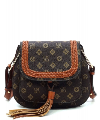 CM Monogram Tassel Saddle Crossbody Bag CM2767 BROWN